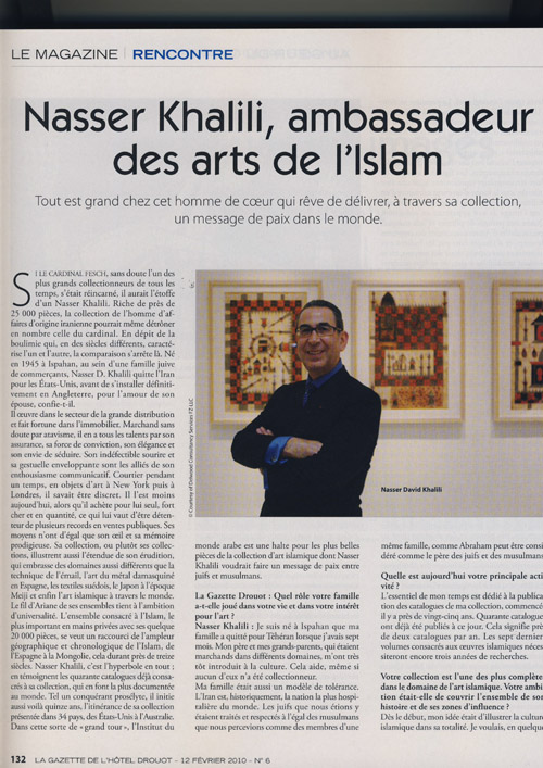 NASSER KHALILI AMBASSADEUR DES ARTS DE ISLAM - LA GAZETTE - 12 February 2010