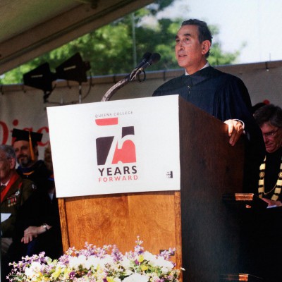 Sir David  giving the commencement address to the graduation class of 2013 at Queens College New York - May 2013