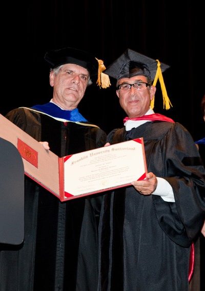 Receiving Honorary Degree, Doctor of Humanities from Professor Gregory Warden Presidend, Franklin University, Lugano, Switzerland May 2015
