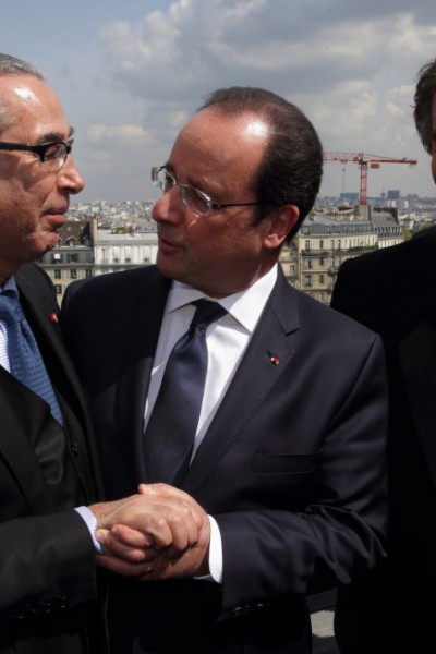 With President of France - François Hollande and Jack Lang President Institut du Monde Arabe Paris, on the occasion of the official opening of 'Hajj: The Pilgrimage to Mecca' - 22nd April 2014