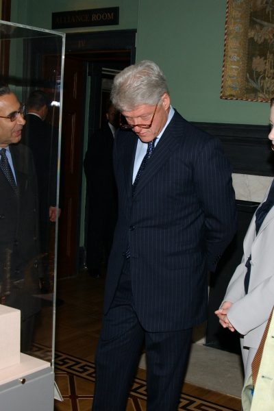 President Bill Clinton during a private view of the exhibition, Heaven on Earth at the Hermitage Rooms, Somerset House, London, 12th July 2004.