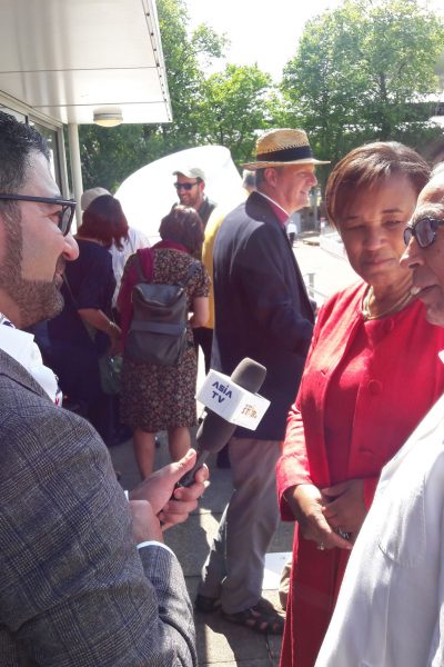 Sir David and Baroness Scotland being interviewed by Asia TV